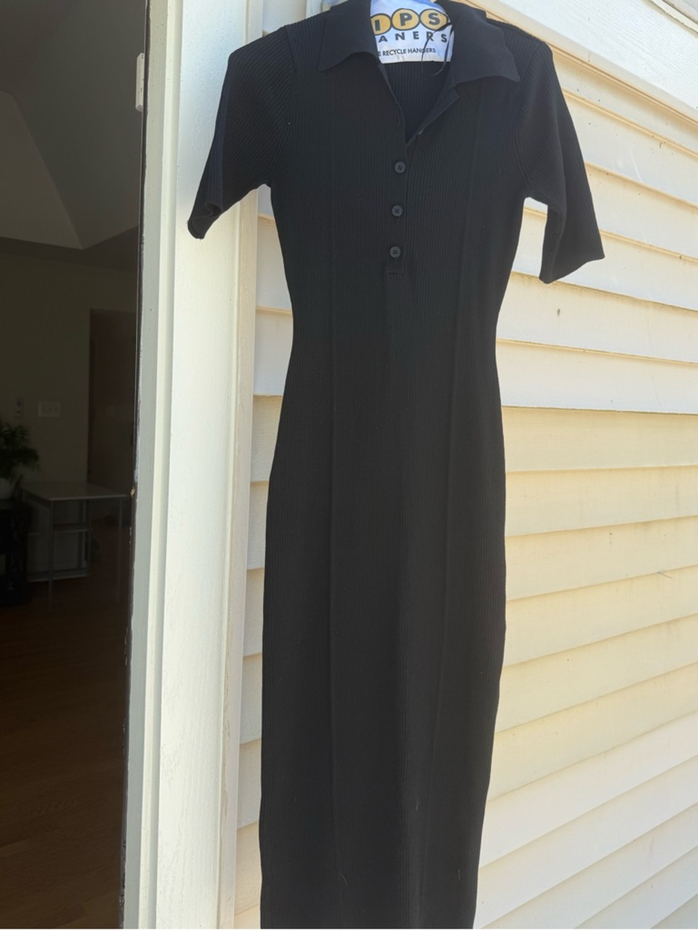 H&M Black Ribbed Button Polo Style Midi Dress